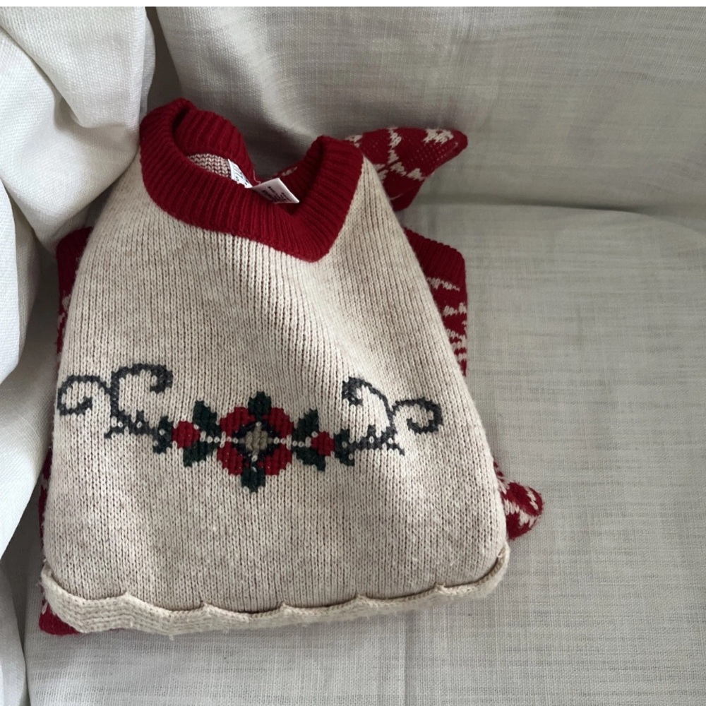Vintage Red and Cream Nordic/Holiday Patterned Sweater,Esprit,Cropped, Sz Small - Picture 4 of 11